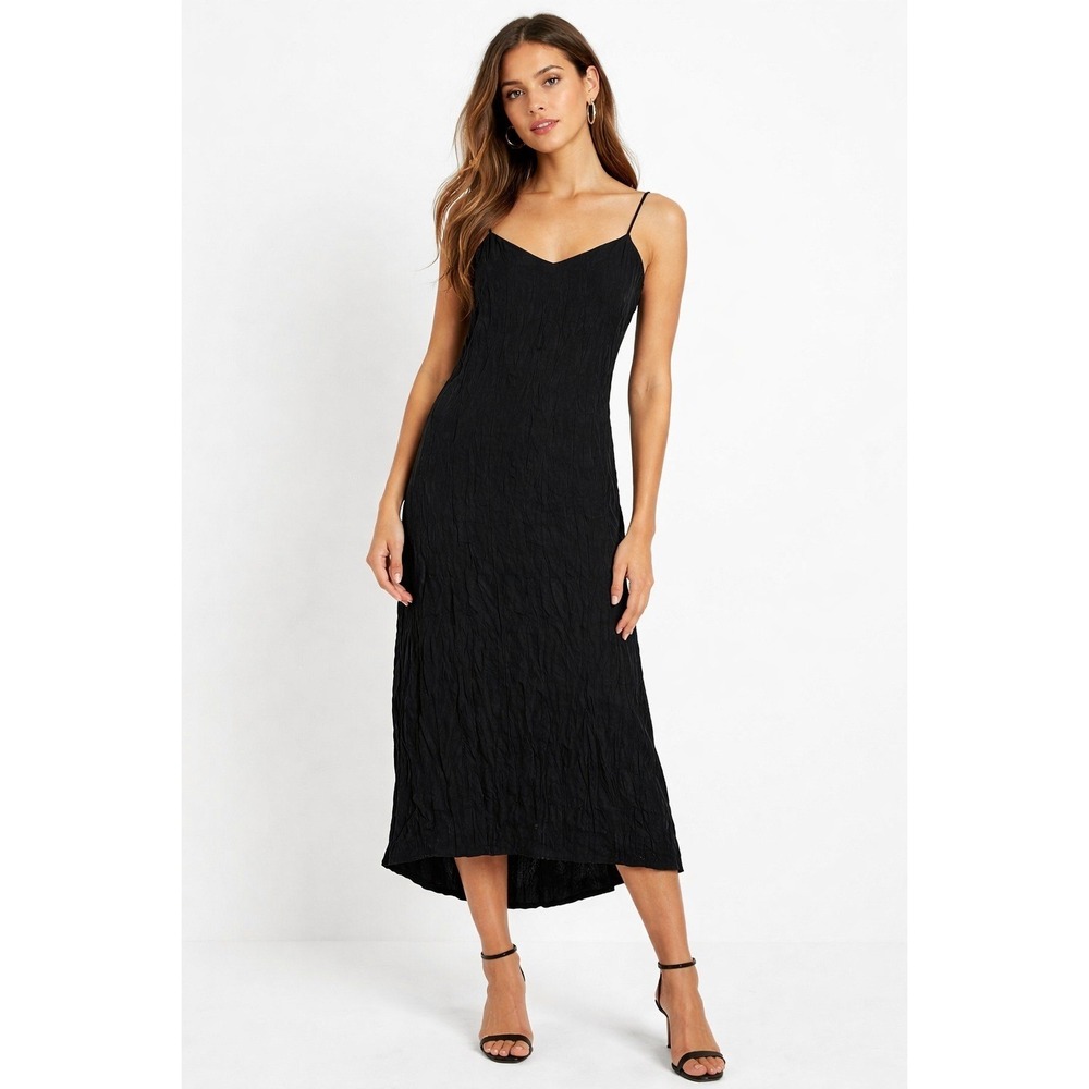 Mijeong Park Black Midi Slip‎ Crinkle Dress V-Back Size S